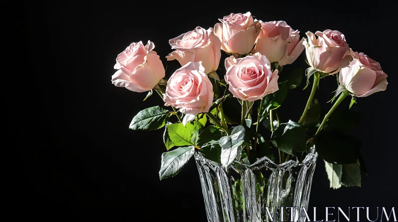 Soft Pink Roses Against Black Background AI Image