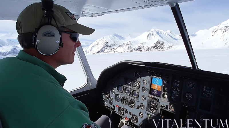 Aviator's View over Snowy Peaks AI Image