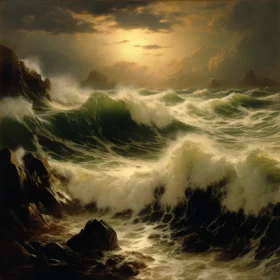 Enthralling Painting of a Stormy Sea Meeting the Shore