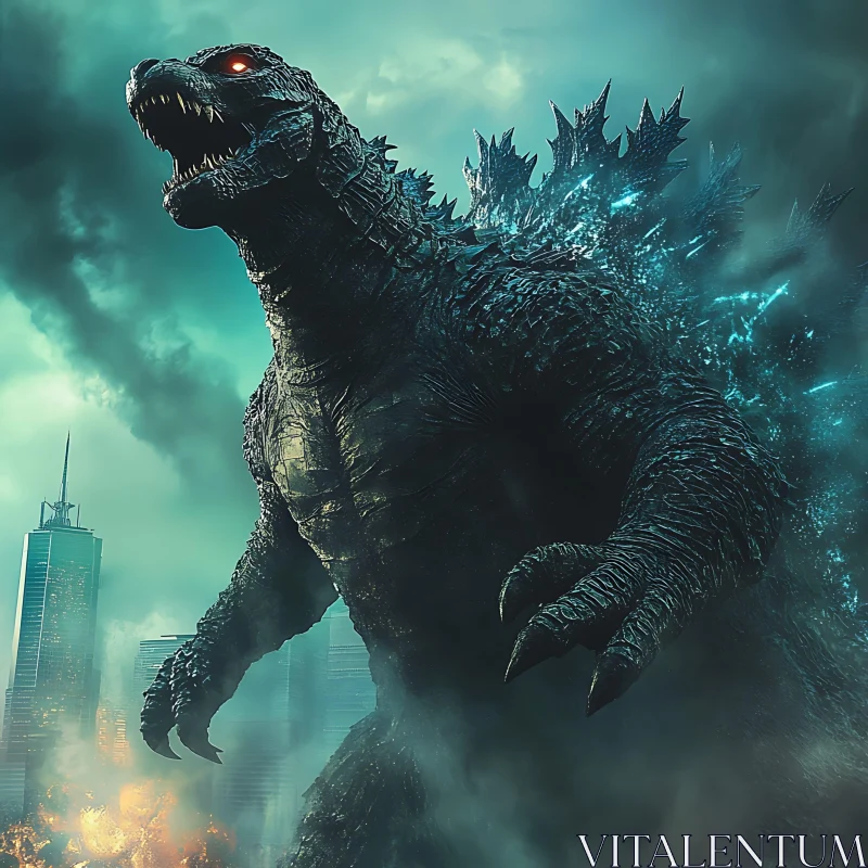 Godzilla City Destruction Scene AI Image