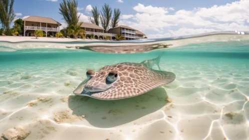 Intricate Underwater Scene with Stingray and Houses