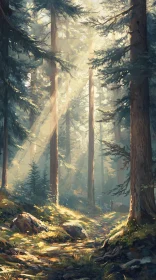 Sunbeams in a Verdant Forest