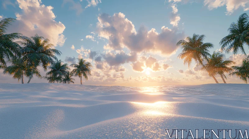 Tranquil Beach Sunset with Palm Trees AI Image