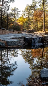 Autumn Serenity: Waterfall and Reflective Pond