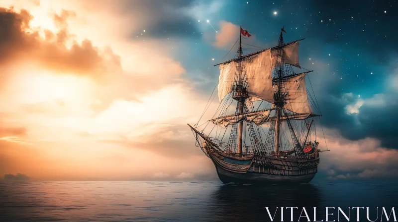 Tall Ship at Dusk AI Image