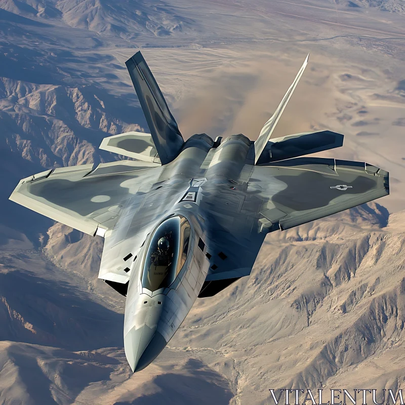 Fighter Jet in Flight Over Desert AI Image