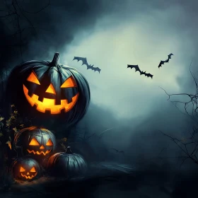 Spooky Halloween Pumpkins and Bats