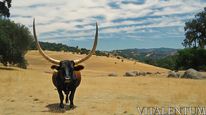 Beautiful Longhorn Cow in Natural Landscape AI Image