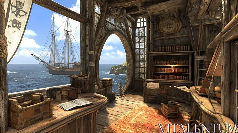 Nautical Cabin with Maritime View AI Image