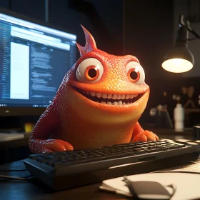 Animated Creature Working at Computer