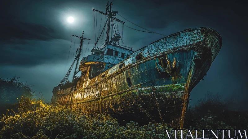 Haunting Shipwreck in Moonlight AI Image