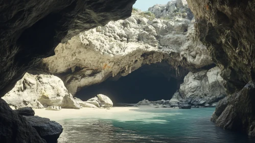 Hidden Beach Cave with Sunlit Water