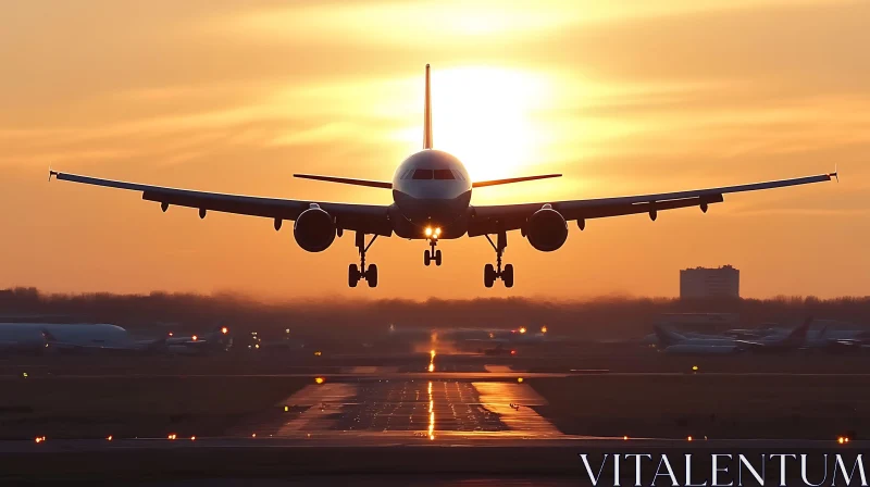 Golden Hour Airplane Landing AI Image