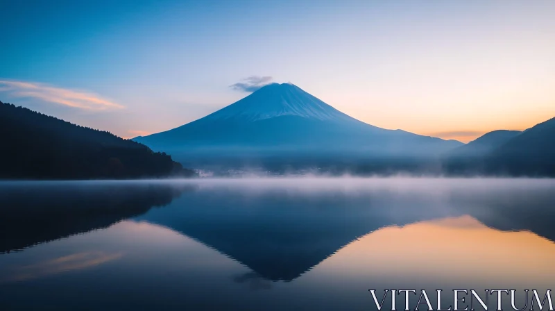 Misty Morning Mountain and Lake Reflection AI Image