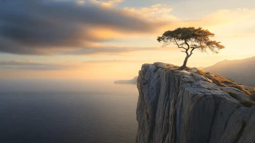 Majestic Tree on a Seaside Cliff at Dawn