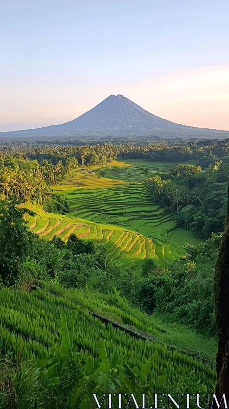 AI ART Terraced Rice Fields and Mountain Landscape