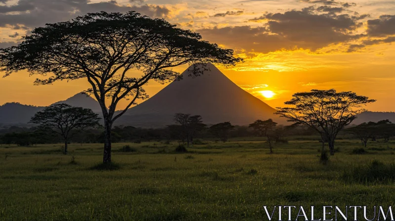 Golden Sunset with Mountain View AI Image