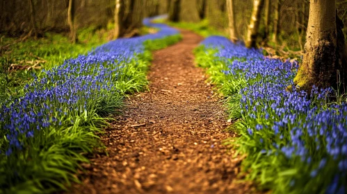 Scenic Bluebells in a Forest Path