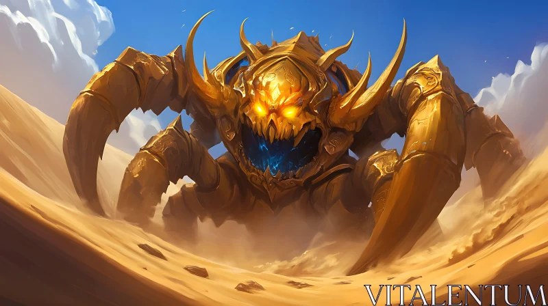 AI ART Desert Monster with Golden Armor and Amber Eyes