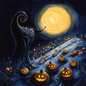 Spooky Night with Moonlit Pumpkins