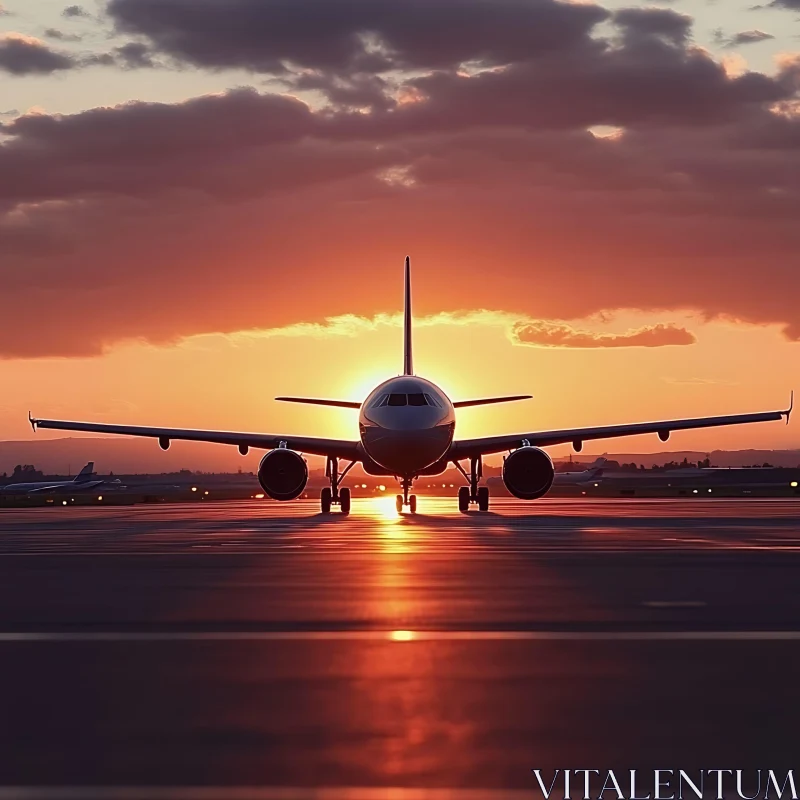 Sunset Airplane on Runway AI Image