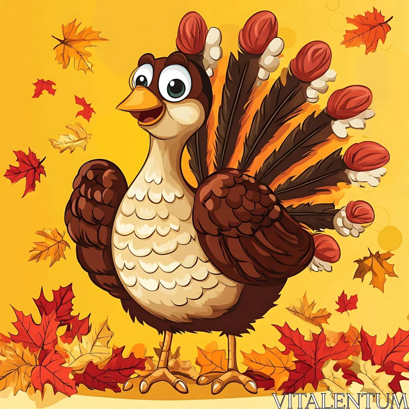 Playful Turkey in Colorful Fall Scene AI Image