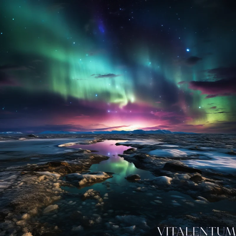 Romantic Landscape: Aurora Borealis Over the Ocean AI Image