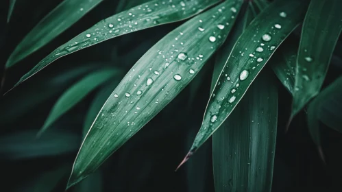 Green Leaves Adorned with Water Droplets