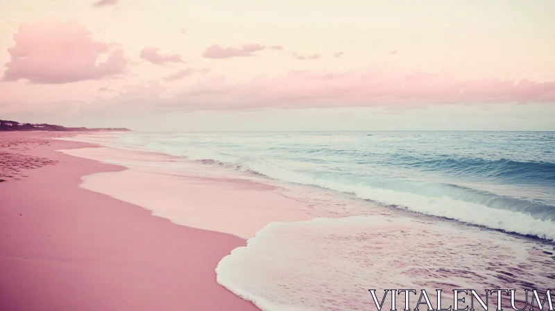 AI ART Serene Pink Sand Beach at Dusk