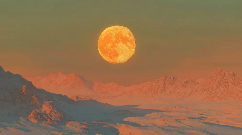 Orange Moon over Snowy Peaks