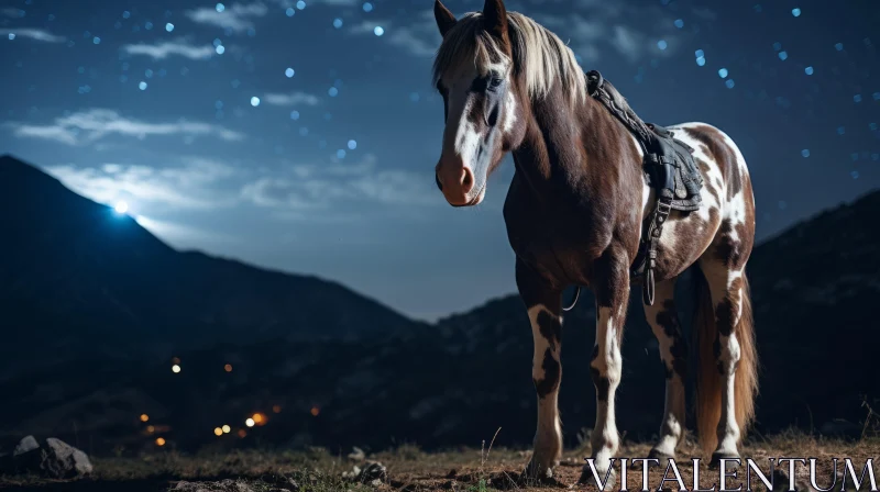 Brown Horse Under the Starlit Night Sky - Adventure and Mystery AI Image