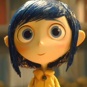 Animated Character with Large Blue Eyes and Yellow Coat