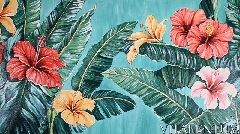 AI ART Tropical Hibiscus Floral Art