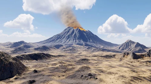 Volcanic Eruption in Arid Desert Landscape