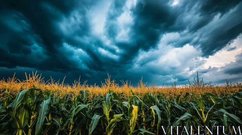 Golden Cornfield with Storm Clouds AI Image