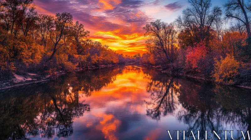 Tranquil Autumn River Sunset AI Image