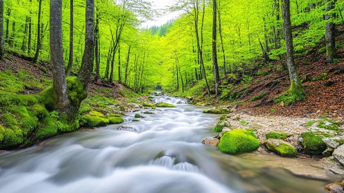 Peaceful Stream in Verdant Forest