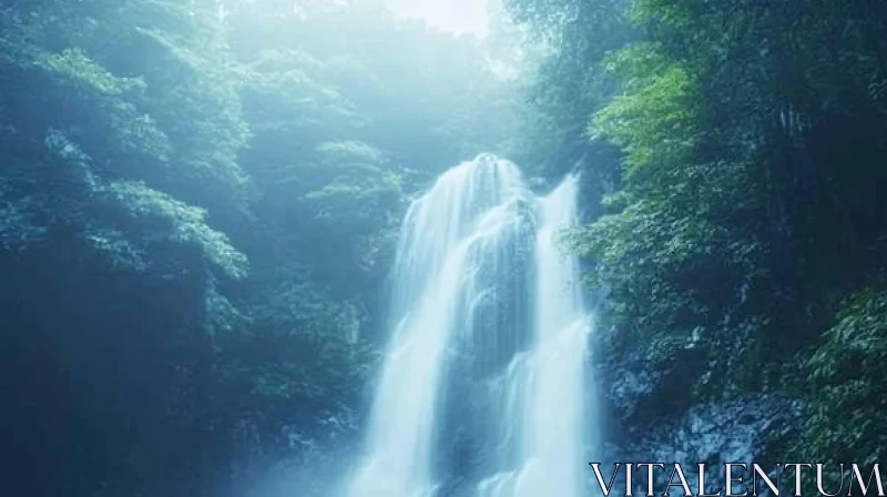 AI ART Mystical Waterfall Amidst Verdant Greens