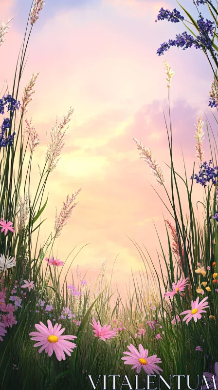 AI ART Wildflowers in Sunset