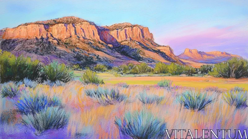 Golden-Hued Mountains in Pastel Art AI Image