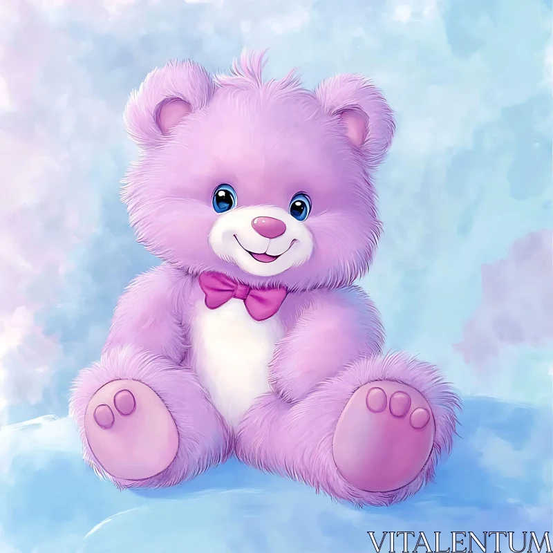 Adorable Cartoon Teddy Bear with Pink Bow AI Image