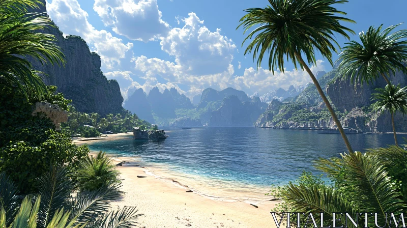 AI ART Paradise Island Escape with Majestic Mountains