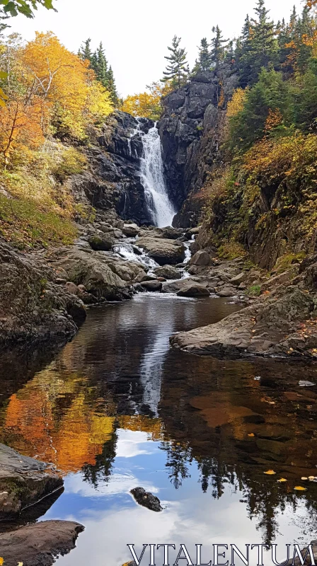 AI ART Peaceful Fall Forest with Cascading Waterfall