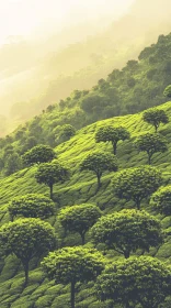 Tranquil Landscape of Green Hills and Trees