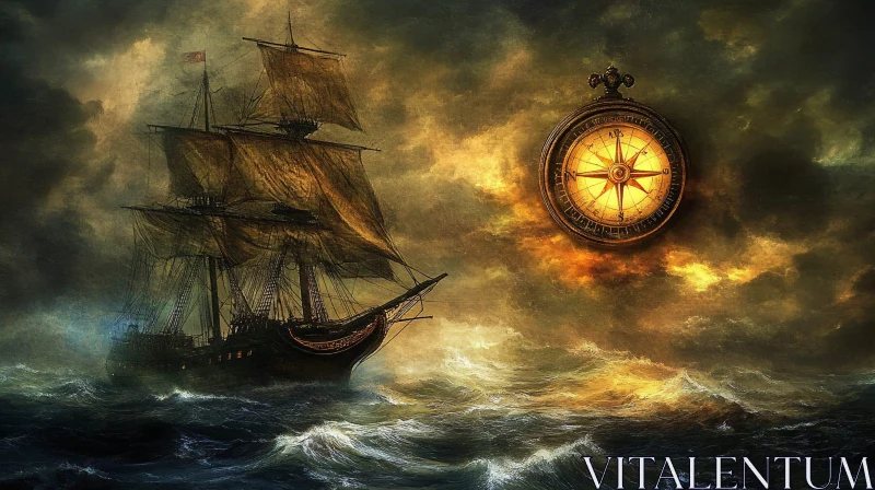 Stormy Seas and Guiding Compass AI Image