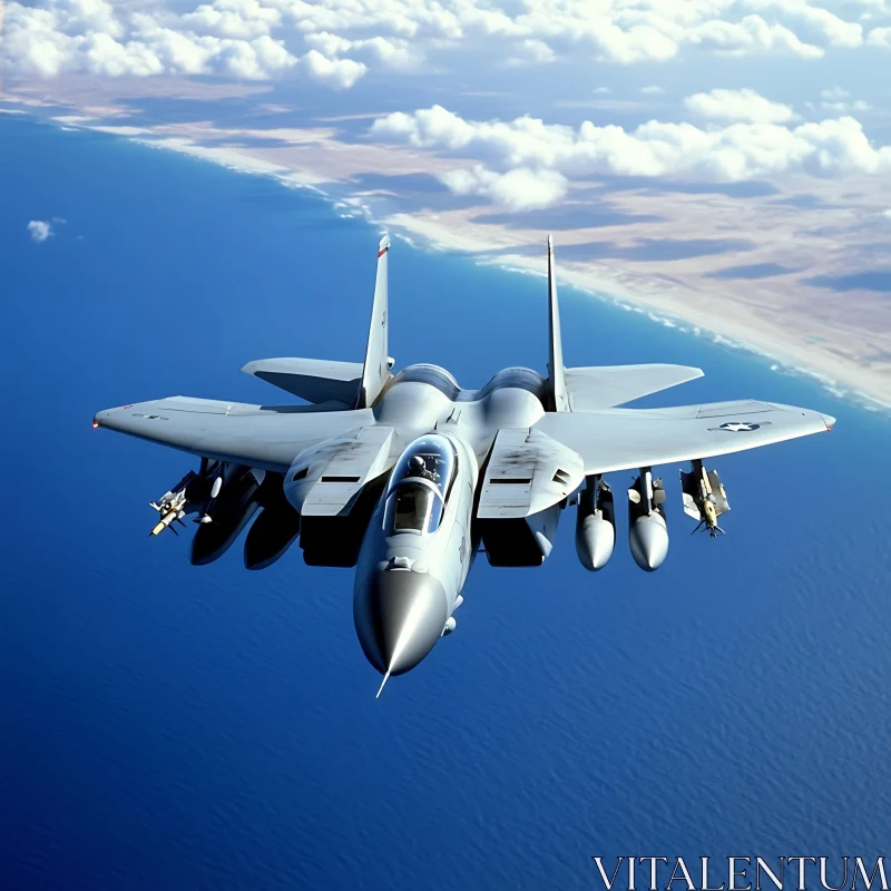 Military Jet Soaring Above the Sea AI Image