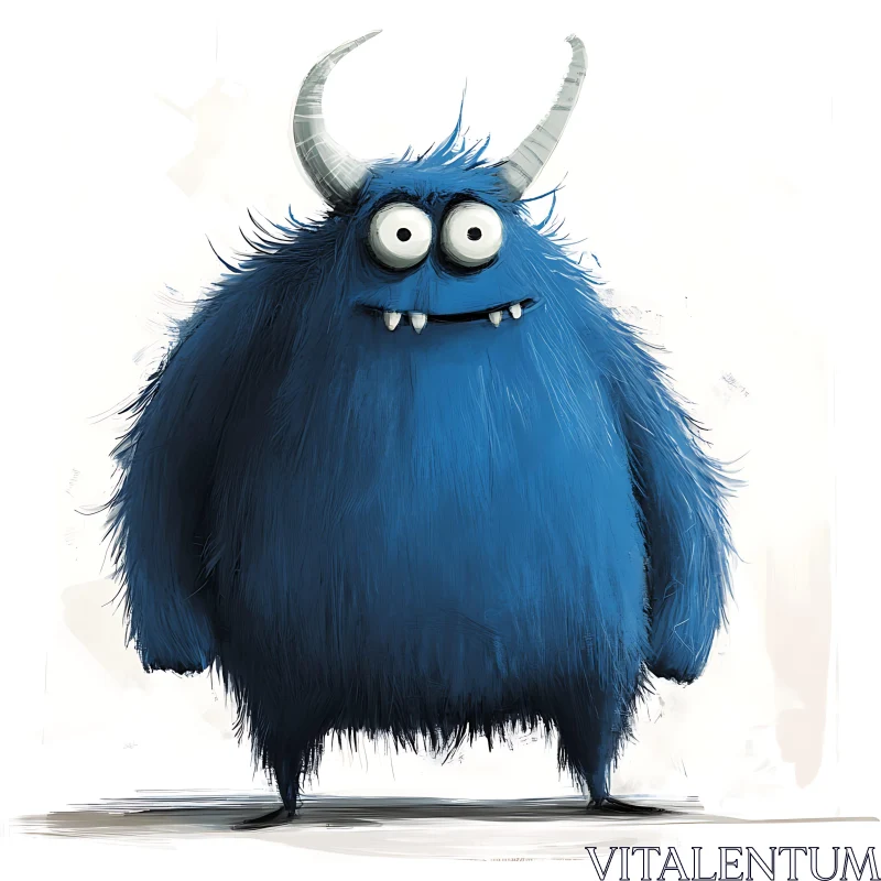 AI ART Cute Blue Furry Monster Cartoon Design