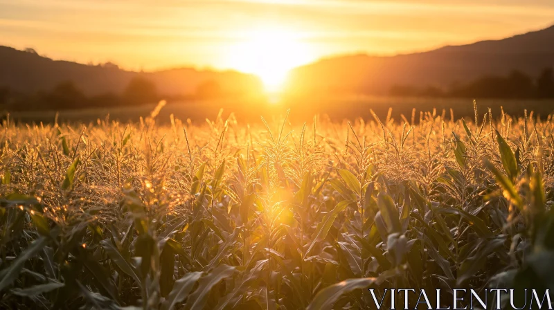 Sunset Cornfield with Warm Golden Light AI Image