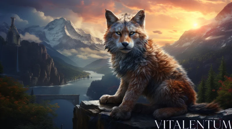Fox in Wilderness - Majestic Mountainous Vistas Wallpaper AI Image