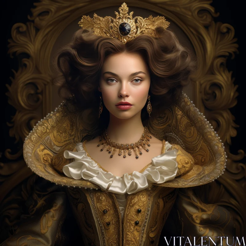 Renaissance Queen in Gold - A Fusion of Realism and Fantasy AI Image